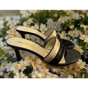 Anne Klein Womens Black Sandals Shoes Open Toe Slides Heels Size 6.5 M